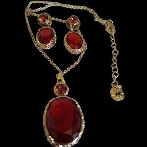 Set  jewelry garnet earrings  necklace  vintage